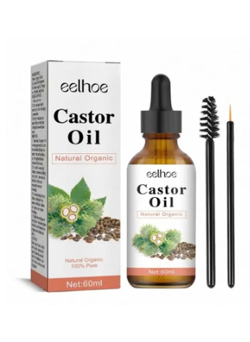 EELHOE 60ml Castor Oil for Hair Care Organic Castor Essential Oil Rich in Omega and Ricinoleic Acid for Stronger Hair Lash and Brow Castor Serum for Hair Beard Eyelash Eyebrow Growth and Nails Care Face Serum Castor Oil Face Oil - Image 3